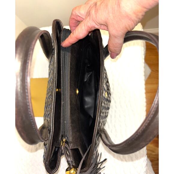 Bally Basket Weave Black Leather Top Handle Handbag - Picture 5 of 7